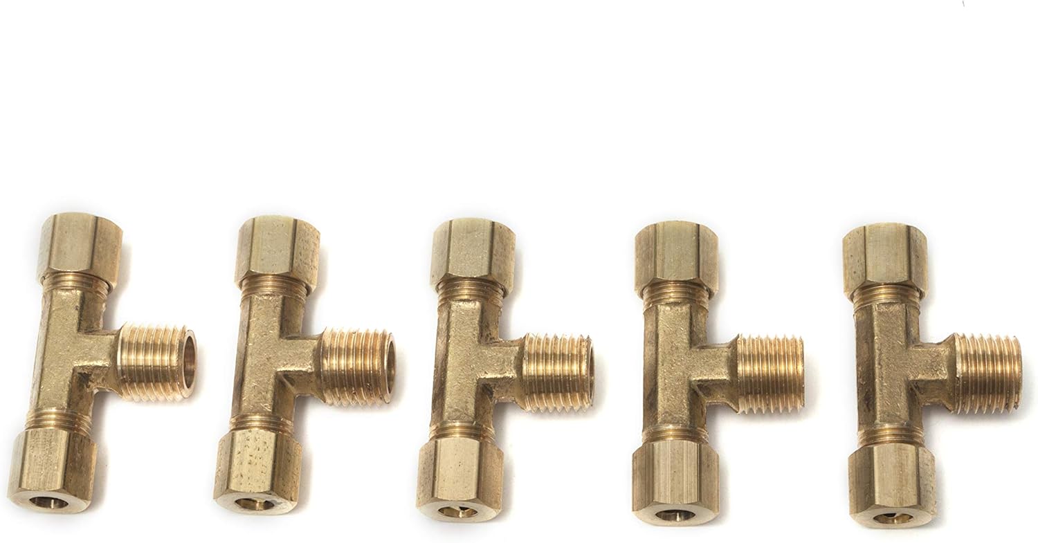 LTWFITTING Brass 3/8-Inch OD x 3/8-Inch OD x 3/8-Inch Male NPT Compression Branch Tee Fitting(Pack of 5)