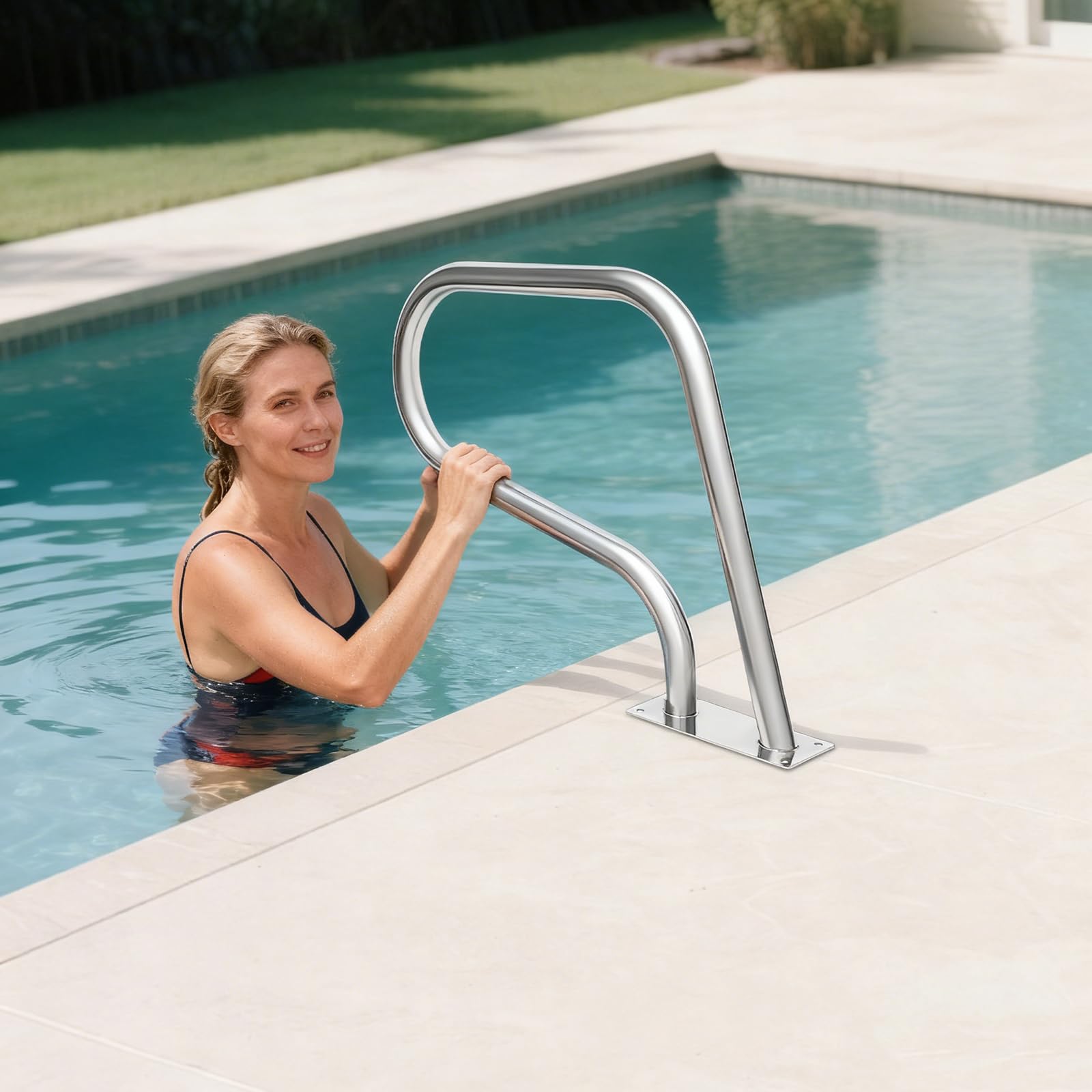 Barandilla de acero inoxidable, pasamanos para piscina, barra de sujeción para piscina, acero inoxidable, arco con cubierta de mango y accesorios para piscinas, inclinado, parque acuático de spa