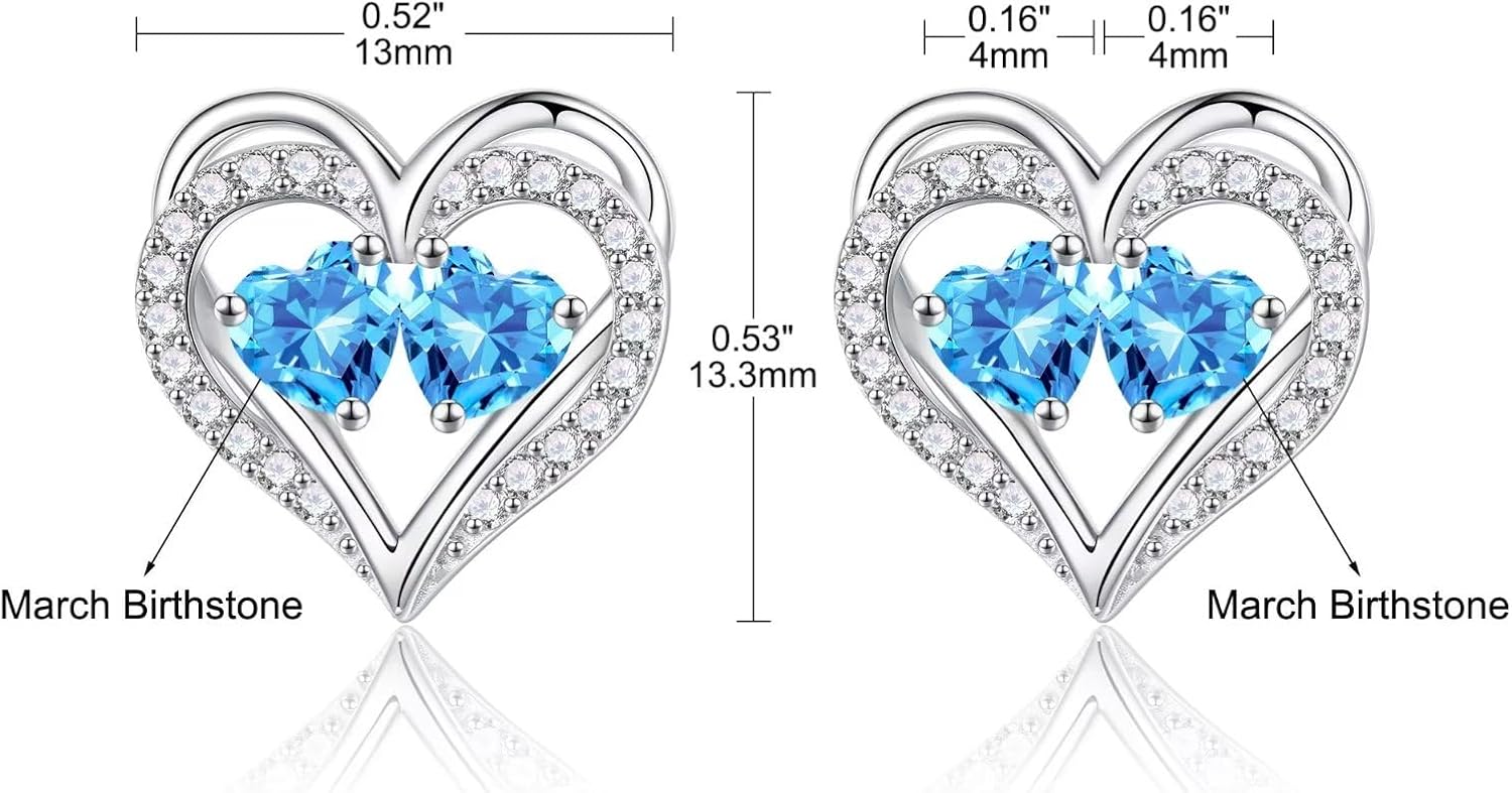 Iefil Heart Earrings for Women - 925 Sterling Silver Birthstone Earrings, Anniversary Birthday Gifts for Women Wife Girlfriend Mom - Image 4
