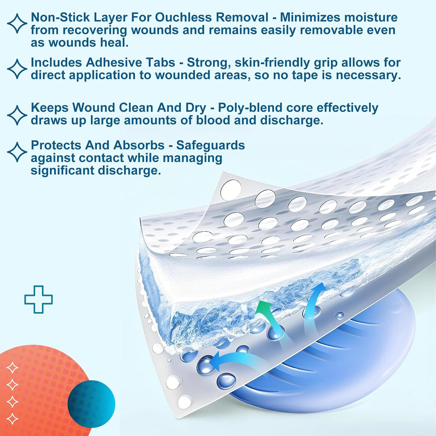 Colingmill 150 Pcs Non-stick Pads with Adhesive Tabs Easy Removal Breathable Gauze Pads 2" x 3" Non-adhesive Wound Dressing Highly Absorbent Gauze Bandages for Wounds Individually Packaged(2 x 3 Inch)