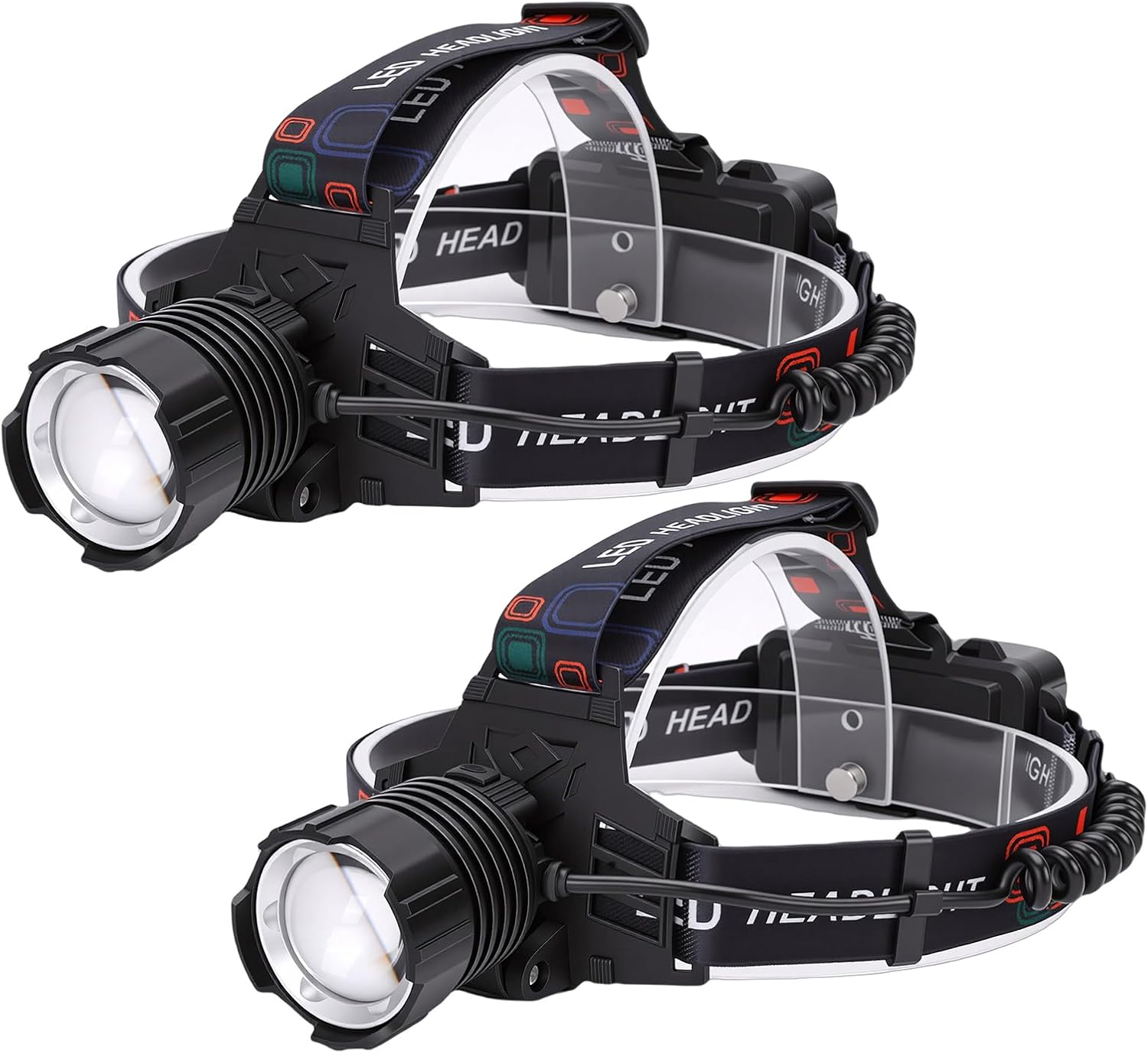 Keenso Rechargeable Headlamp, Aluminum Alloy Ultra Bright Headlight with 90 Degree Adjustable Beam and Type C USB Charging for Camping and Hiking (2PCS Headlamp + 8 Fixed Buckles Set)