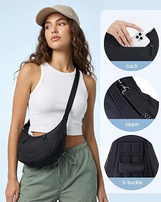 Prite Crescent & Half Moon Bag for Women, Waterproof Nylon Crossbody Sling Bag with Multiple Pockets, Lightweight Everyday Purse