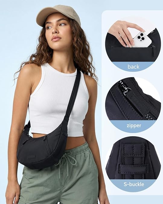 Prite Crescent & Half Moon Bag for Women, Waterproof Nylon Crossbody Sling Bag with Multiple Pockets, Lightweight Everyday Purse