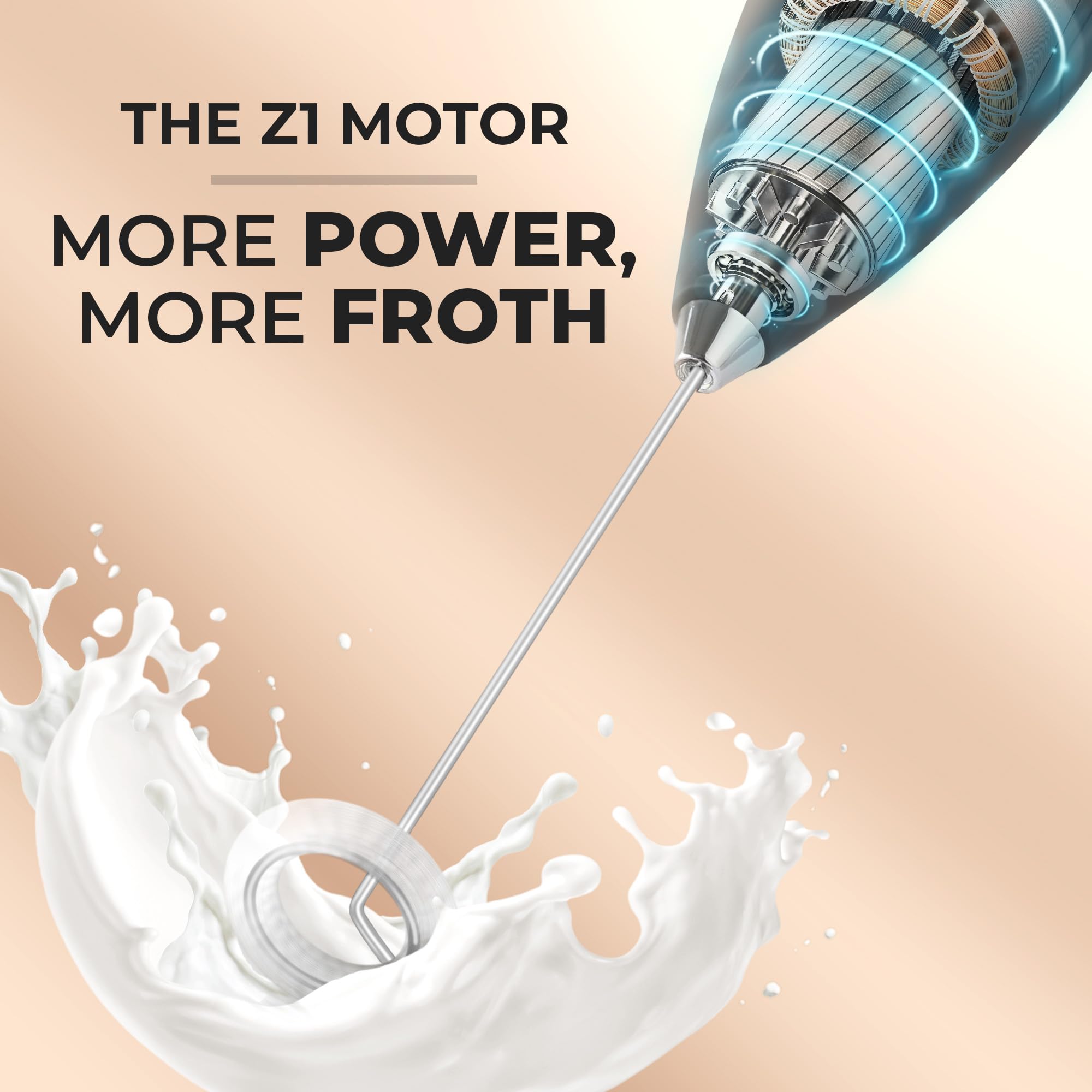 Zulay Kitchen Powerful Milk Frother Wand - Ultra Fast Handheld Drink Mixer - Electric Whisk Foam Maker for Coffee, Lattes, Cappuccino, Frappe, Matcha, Hot Chocolate & Coffee Creamer - Milk Boss Black - 4