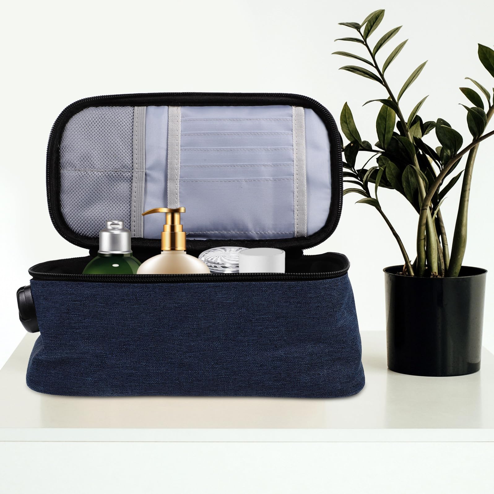 HOMSFOU Borsa Porta Trucchi da Viaggio Oxford Blu Multi Scomparti e Design Zip e Lucchetto, Organizer Portatile per Casa e Scuola