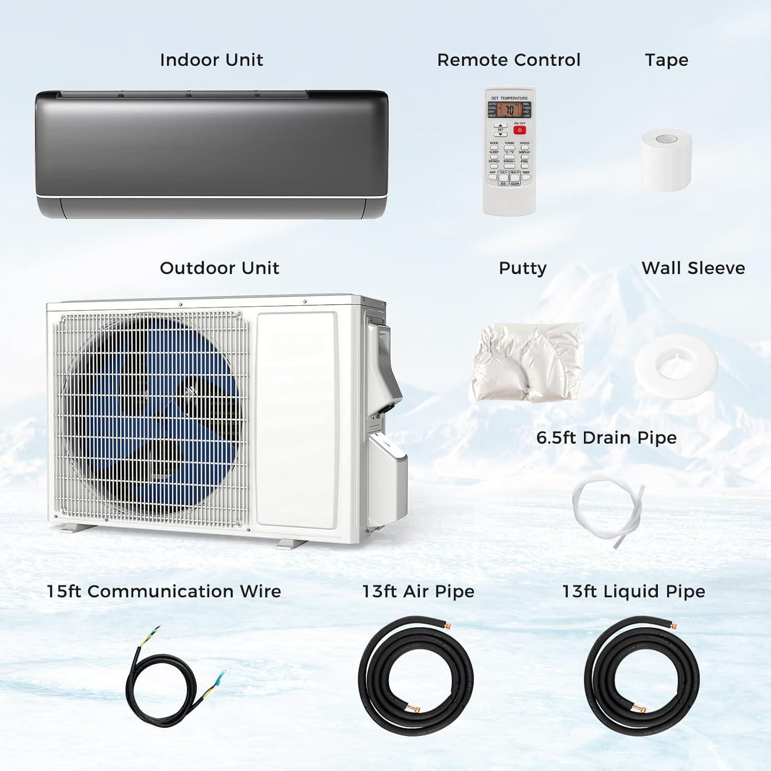 DORTALA 9000 BTU Mini Split Air Conditioner & Heater, 20.5 SEER2 115V Pre-Charged Inverter Heat Pump System with Remote Control, Installation Kit, Wall Mounted Ductless AC Unit, Dark Grey