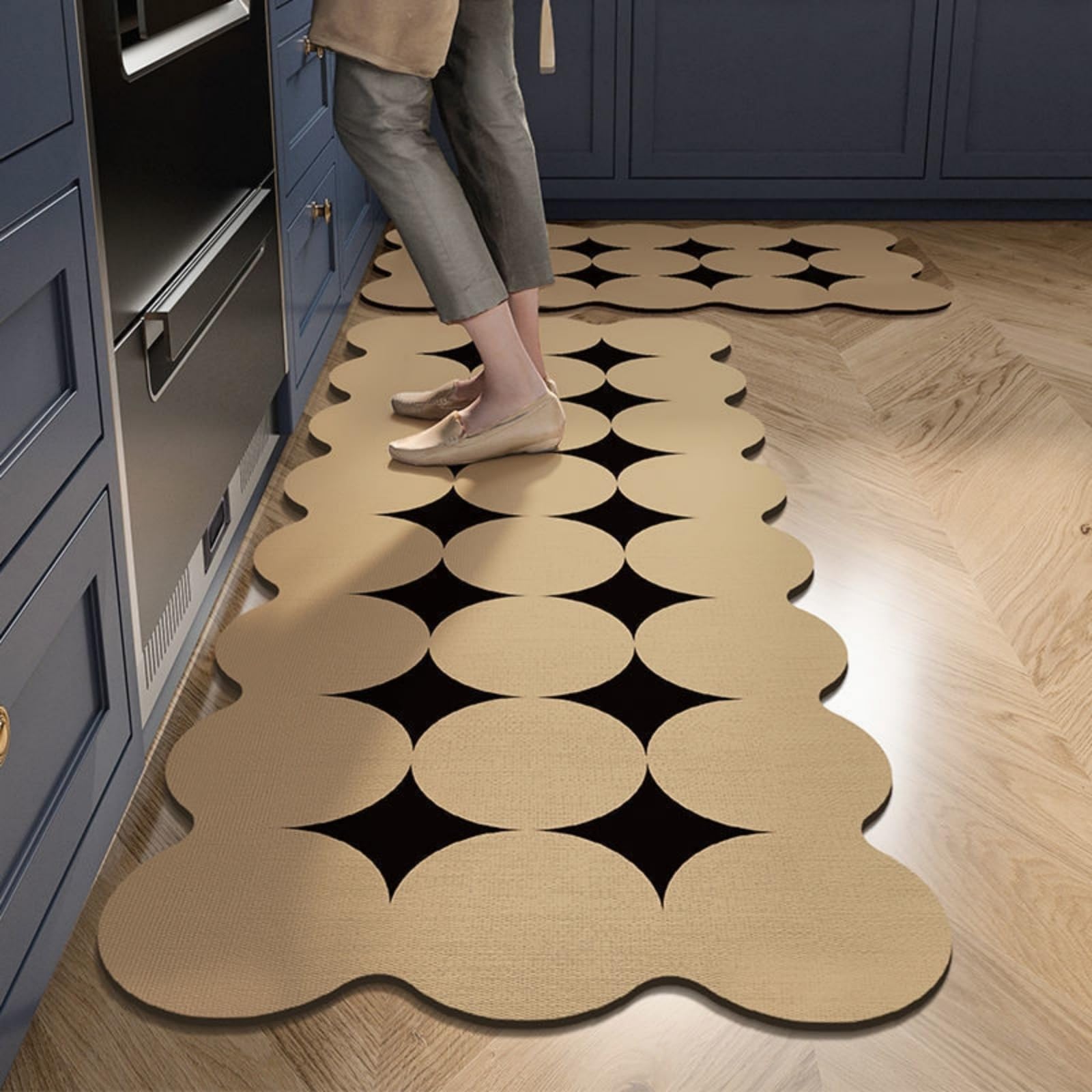 Tapis de cuisine anti-fatigue 50x160 + 50x80 cm design étoile noire