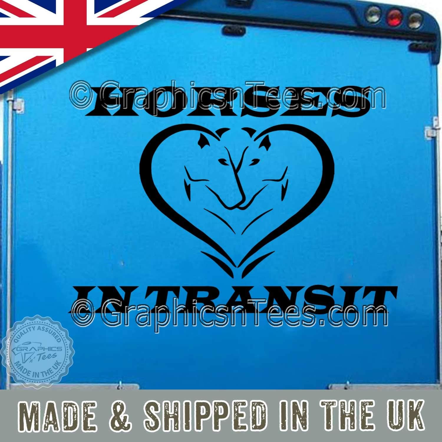Graphics 'n' Tees - Horses In Transit Sign Horse Box Sticker Horse Trailer Custom Graphic Decals - In Black Available (Small W810mm x H560mm