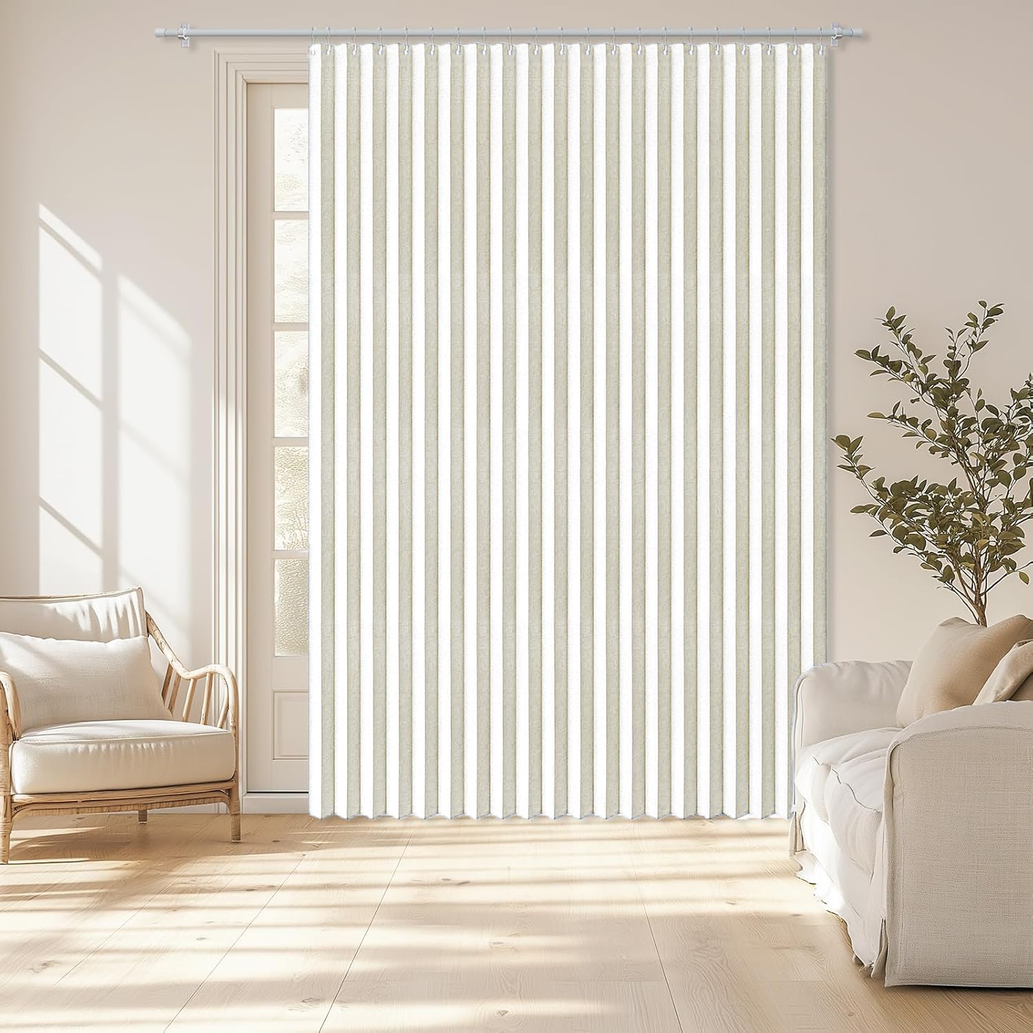 Blackout door curtain, folding invisible door curtain for bedroom, living room and room divider- White- W260xH200cm