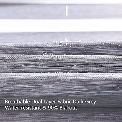 Miniatura 4 de Persilux Persiana enrollable opaca y traslúcida, cebra, 31 pulgadas de ancho x 64 pulgadas de alto, gris oscuro, filtro, privacidad, día, noche,