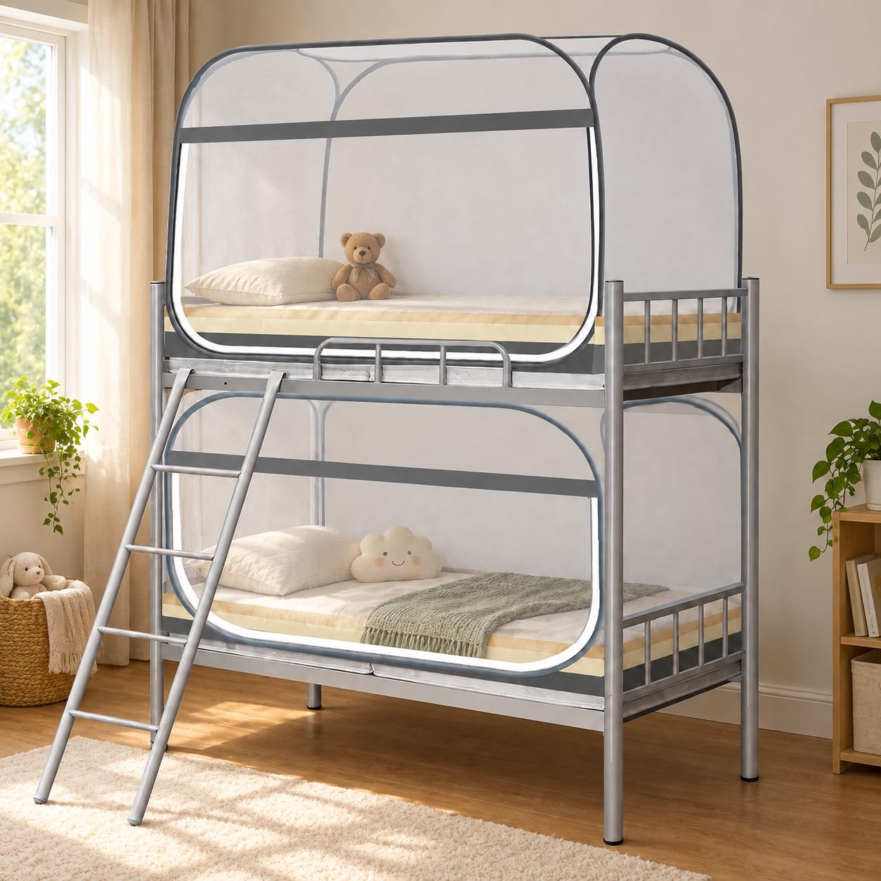 Mosquitera para Cama Plegable Tela, Trasera, a Rayas, 120cm Ancho