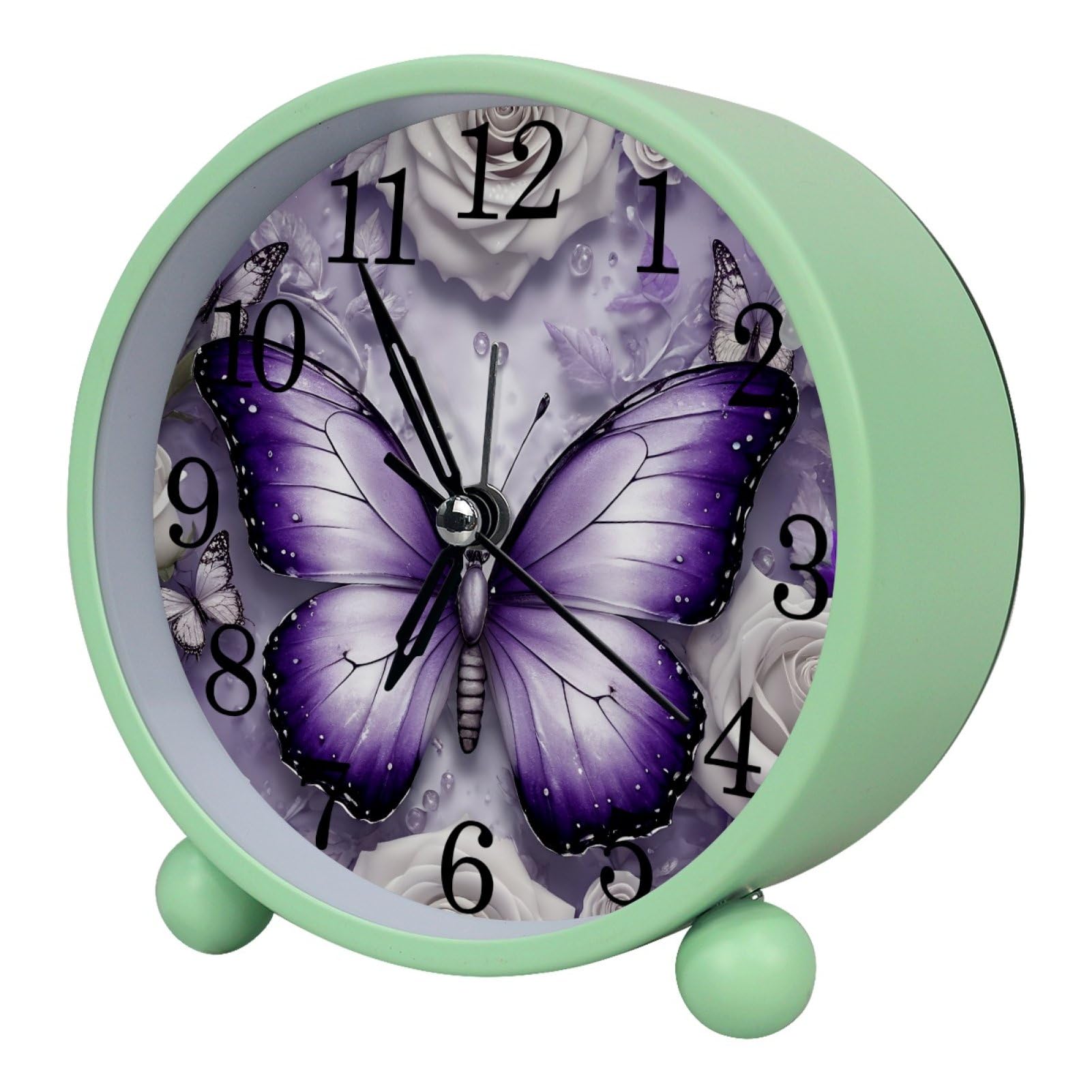 etoenbrc Watercolor Butterfly Silent Analog Alarm Clock Small Battery Operated Clock Slient Plastic Table Clock for Living Room Bedroom Color337