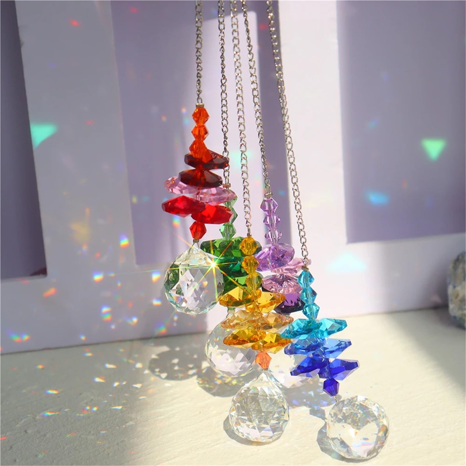 5 STÜCKE Kristall Windspiel Sommer Prisma Anhänger Healing Regenbogen Lichtfänger Fenster Sonnenfänger Für Garten