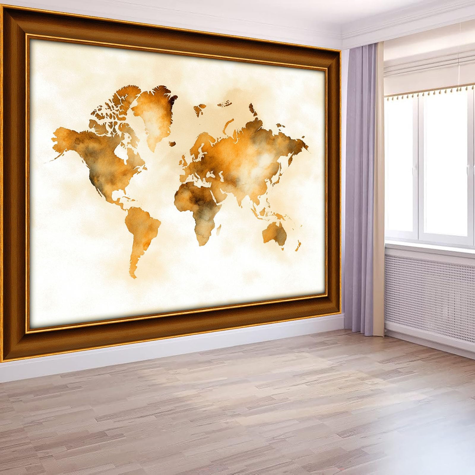 Tapeta ścienna sypialnia akwarela mapa świata stare drewno rama 250 x 175 cm, plakat ścienny obrazy ścienne biały gobelin salon pokój dziecięcy tło tapeta panoramiczna