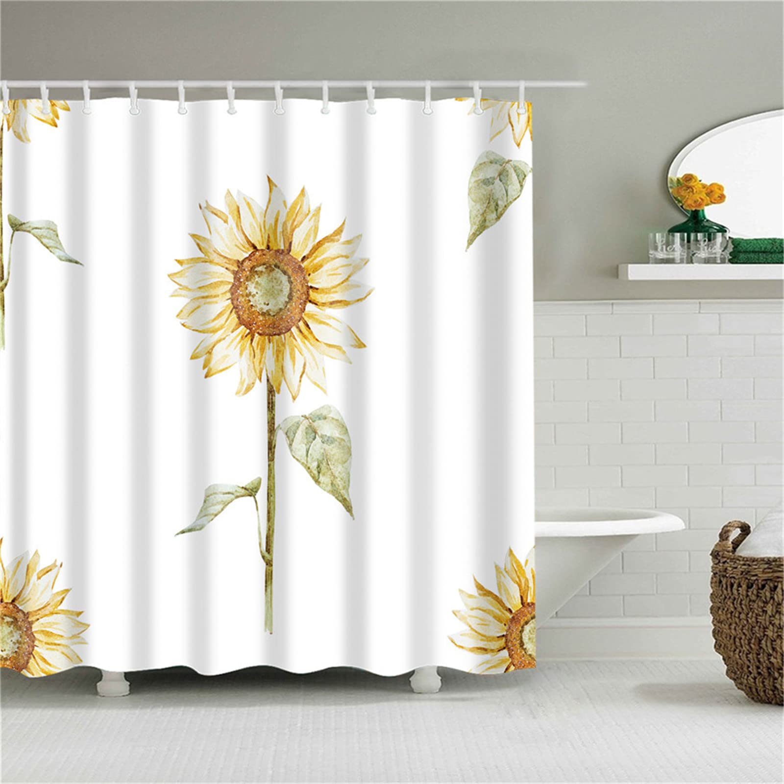 Rideau De Douche 200x200 Cm Fleurs Dorées - Anti-Moisissure, Tissu Polyester Lavable, Avec 12 Crochets - 2