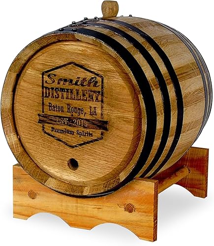 Red Head Barrels Barril de whisky grabado personalizado, barril de roble blanco americano envejecido y carbonizado de 1 litro para etiquetas