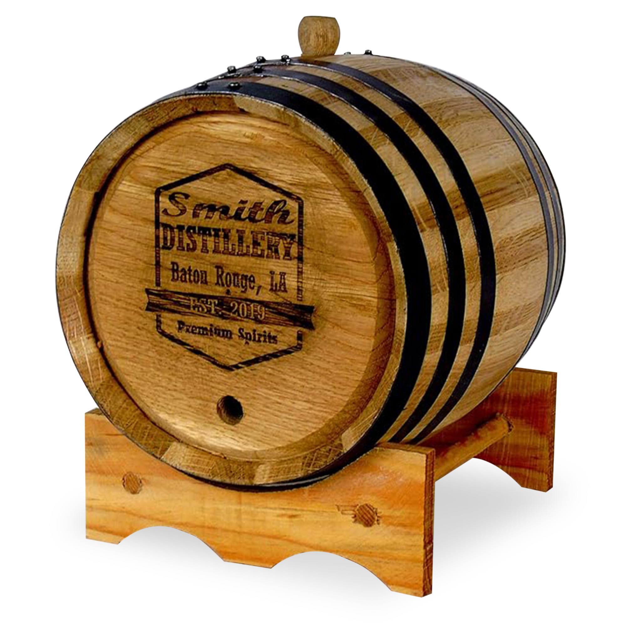 Custom Engraved Whiskey Barrel, 2-Liter Aged and Charred American White Oak Barrel for Custom Personalized Labels, Customizable Design Template (RHB 129)