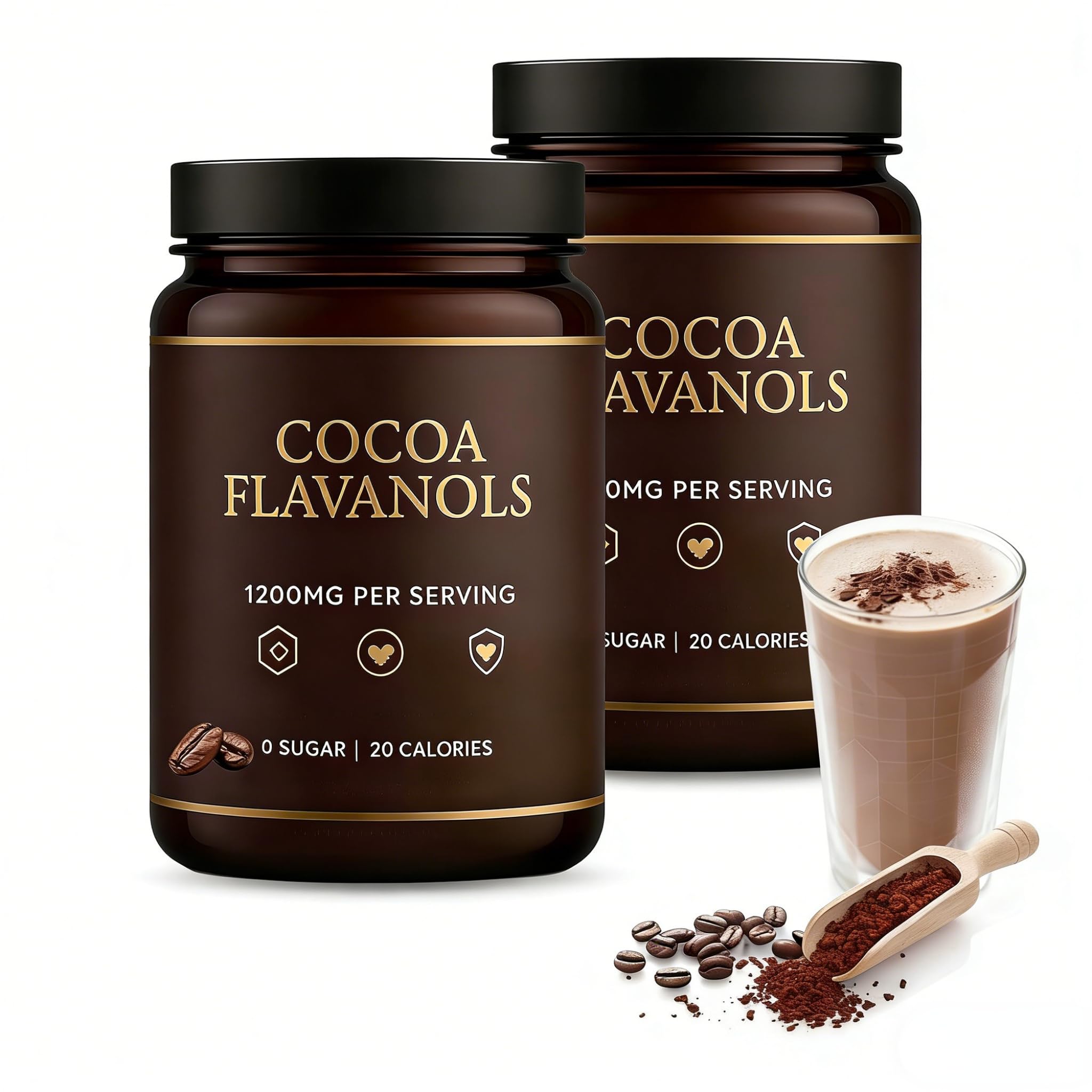 Cacao en Polvo con Alto Contenido de Flavanoles, 1200 mg, Aumenta la Energía Diaria, 2 Piezas