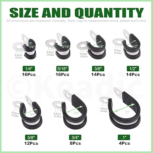Miniatura 2 de Keadic Kit surtido de 84 abrazaderas de cable de acero inoxidable 304 con caja, 7 tamaños de 14 pulgadas 516 pulgadas 38 pulgadas 12 pulgadas 58