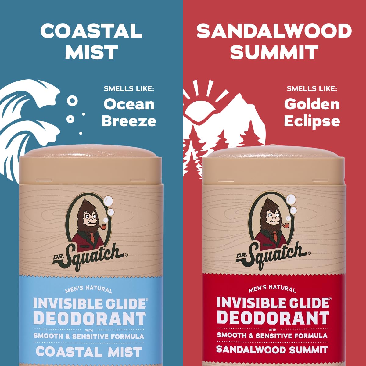 Dr. Squatch Invisible Glide Natural Men’s Deodorant – Smooth Glide, No Stains – Aluminum Free Deodorant Men – Safe for Sensitive Skin – Coastal Mist + Sandalwood Summit, 2.65oz (2-Pack) - Image 3