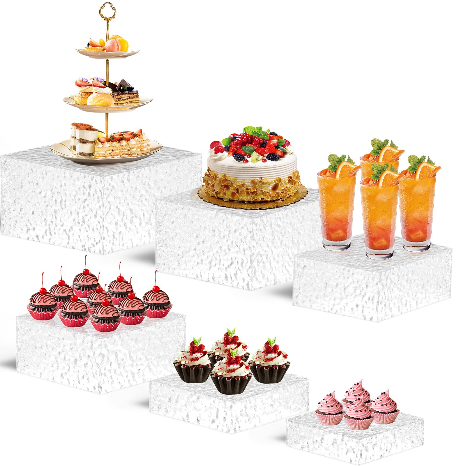 6PCS Buffet Risers, Food Risers for Buffet Table, Buffet Risers and Stands, Acrylic Clear Boxes for Food Display, Acrylic Cube Boxes big size(10"-9"-8"-7.5"-6.7"-6")
