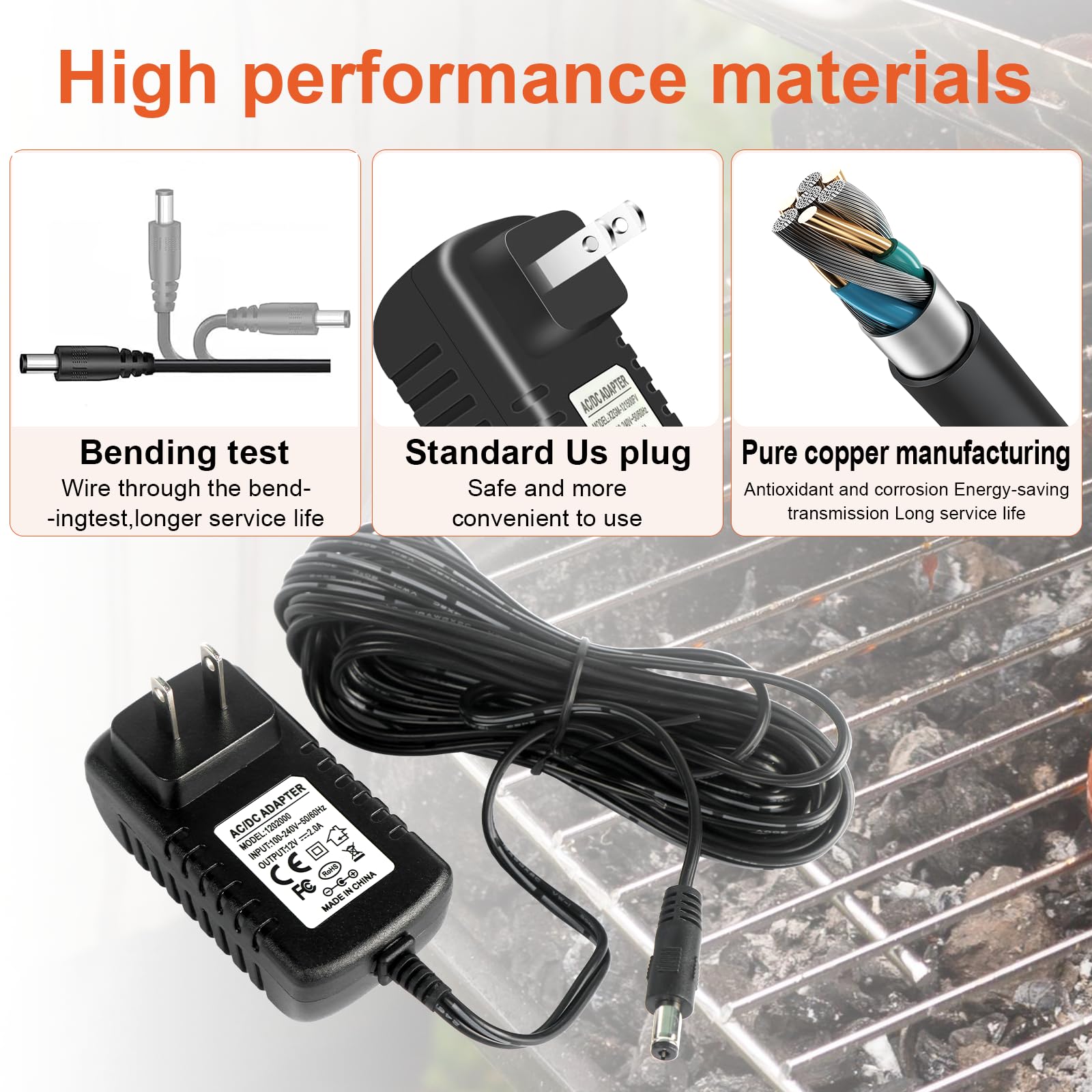 19.6ft Power Adapter 9004190216 for Masterbuilt Gravity Series 560/800/1050 XL Digital Charcoal Grill and Smoker Combo Power Cord Replacement Part Black