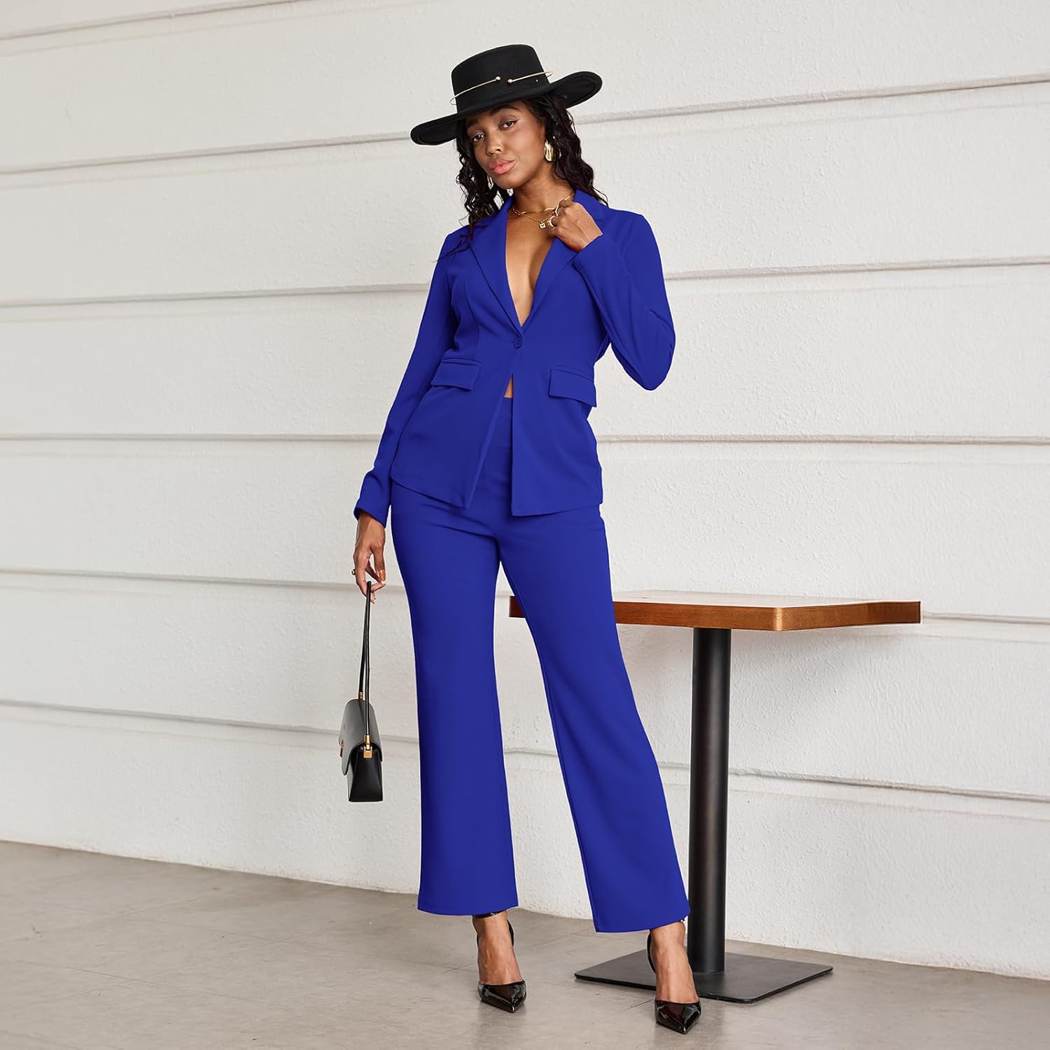 Elainone Pant Suits for Women Professional 2 Piece Outfits Solid Color Button Down Business Casual Blazer Sets - Image 4