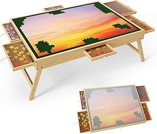 Comprar Rompecabezas, 1500 Piezas Mesa de Madera para puzles 3 Posiciones de inclinación Mesa de Rompecabezas con 6 Compartimentos clasificadores portátil y con Superficie de Fieltro Antideslizante (1500