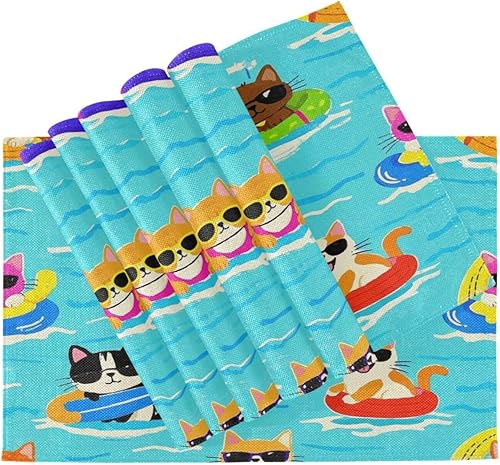 Miniatura 4 de Manteles individuales personalizados de verano con dibujos animados azules para mesa de cocina, mantel individual reutilizable para bebé, juegos de