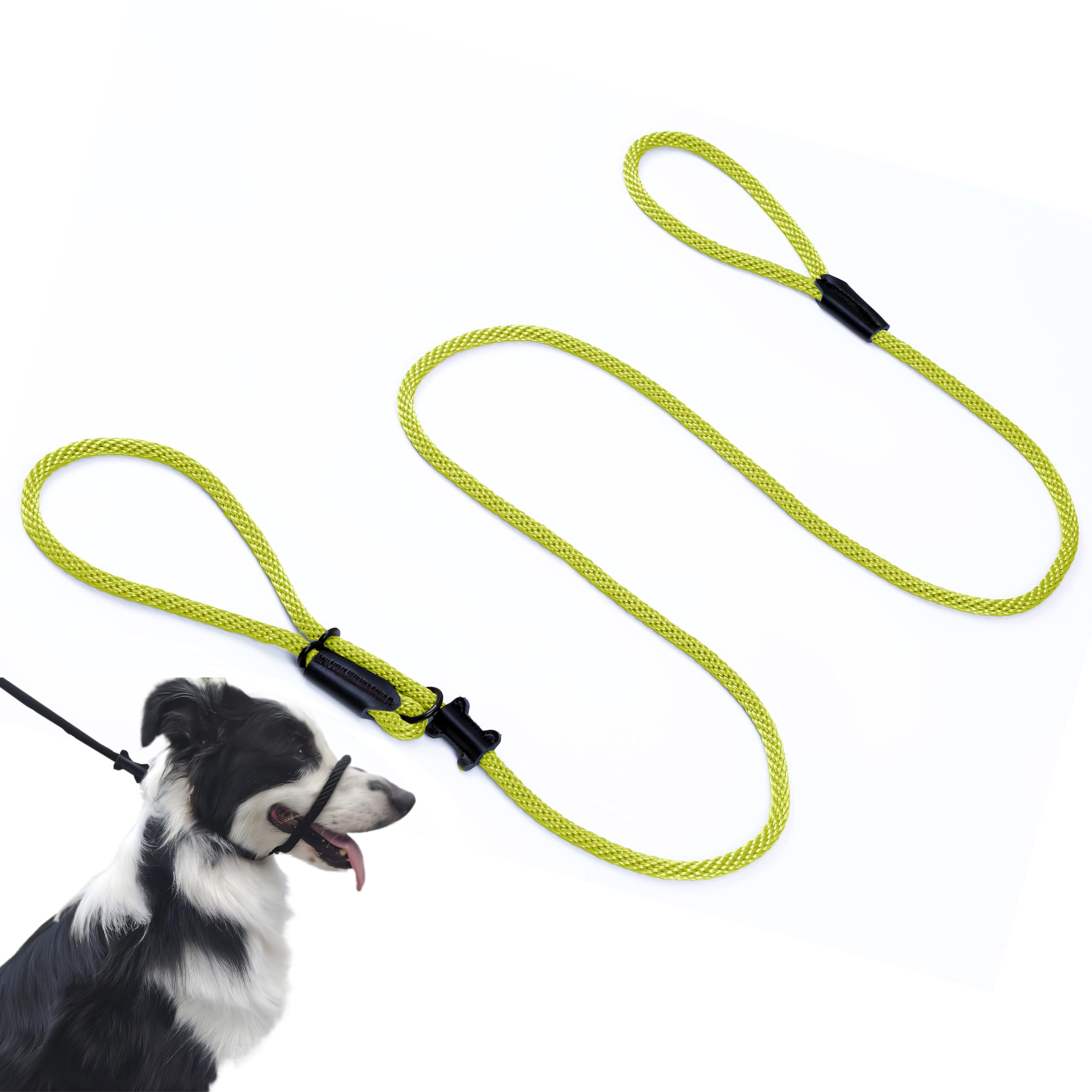 Lihtaiyi Multifunctional Figure 8 Padded Head Halter Walking Training Leather Stopper Slip Lead Dog Rope Leash (Fluorescent Yellow) โ image 1