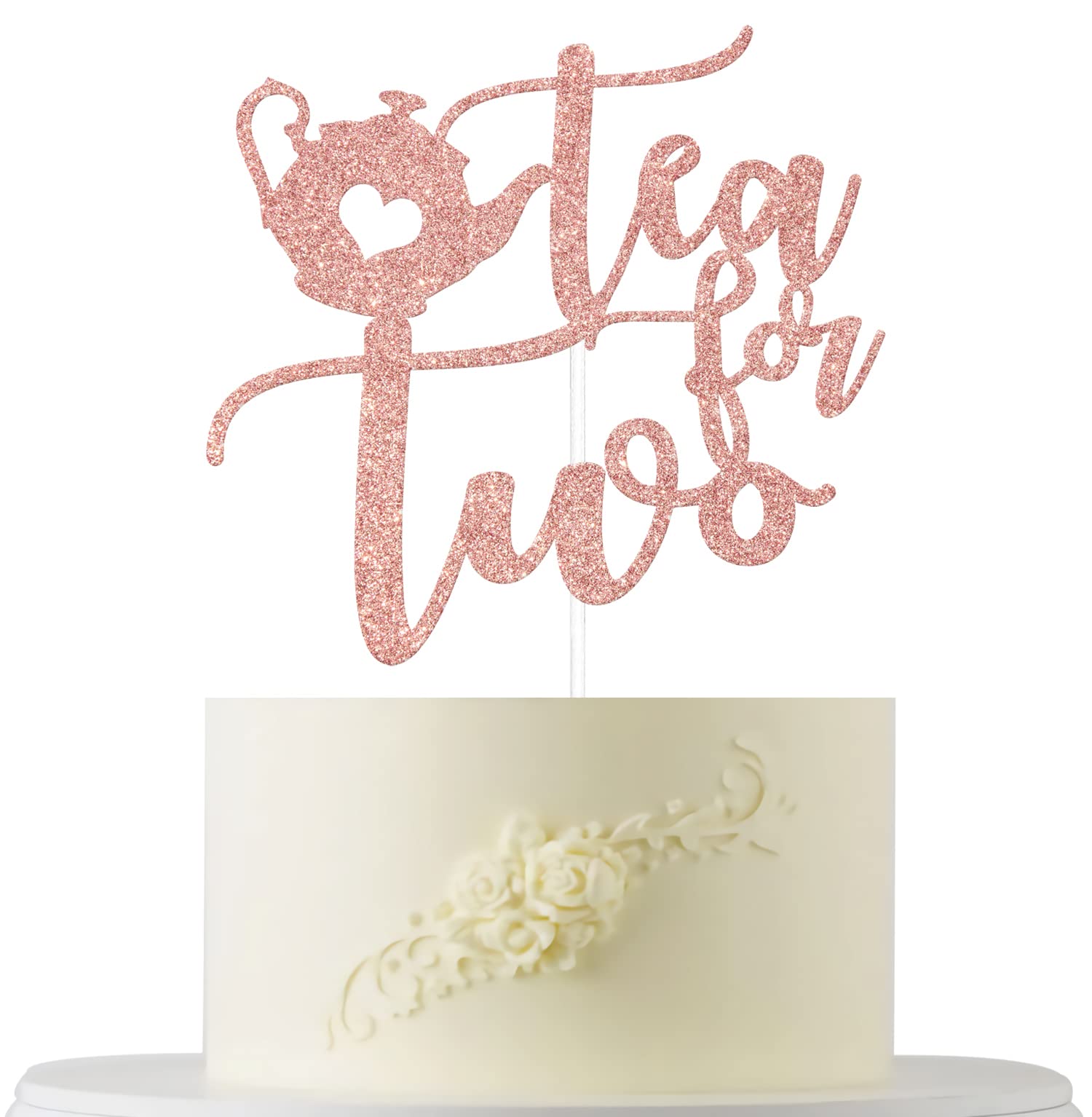 Four Ever Sweet Tea for Two Cake Topper, Rose Gold, 1 Piece, Perfect for 2nd Birthday, Anniversary Parties, Cake Decorating Supplies