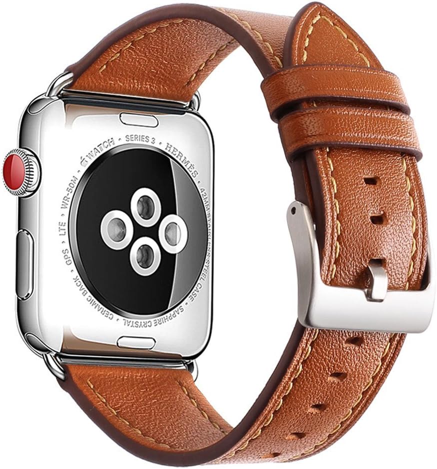 Mkeke Compatible Apple Watch Band 42mm Genuine Leather iWatch Bands Brown