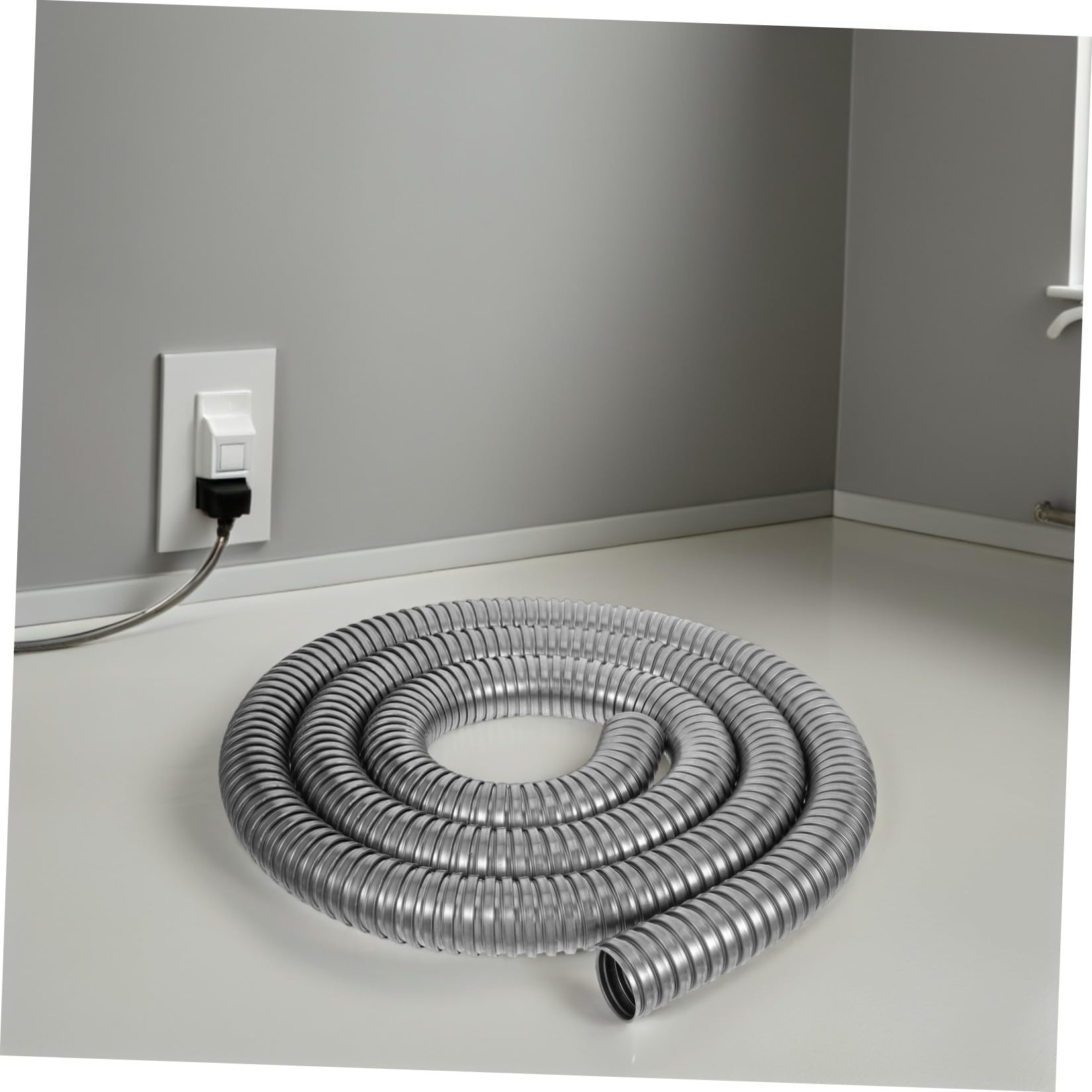 Condotto Elettrico Flessibile Corrugato in Acciaio Inox 304 Argento | Tubo Metallico per Cablaggio, Rapido da Installare, per Garage e Progetti Commerciali