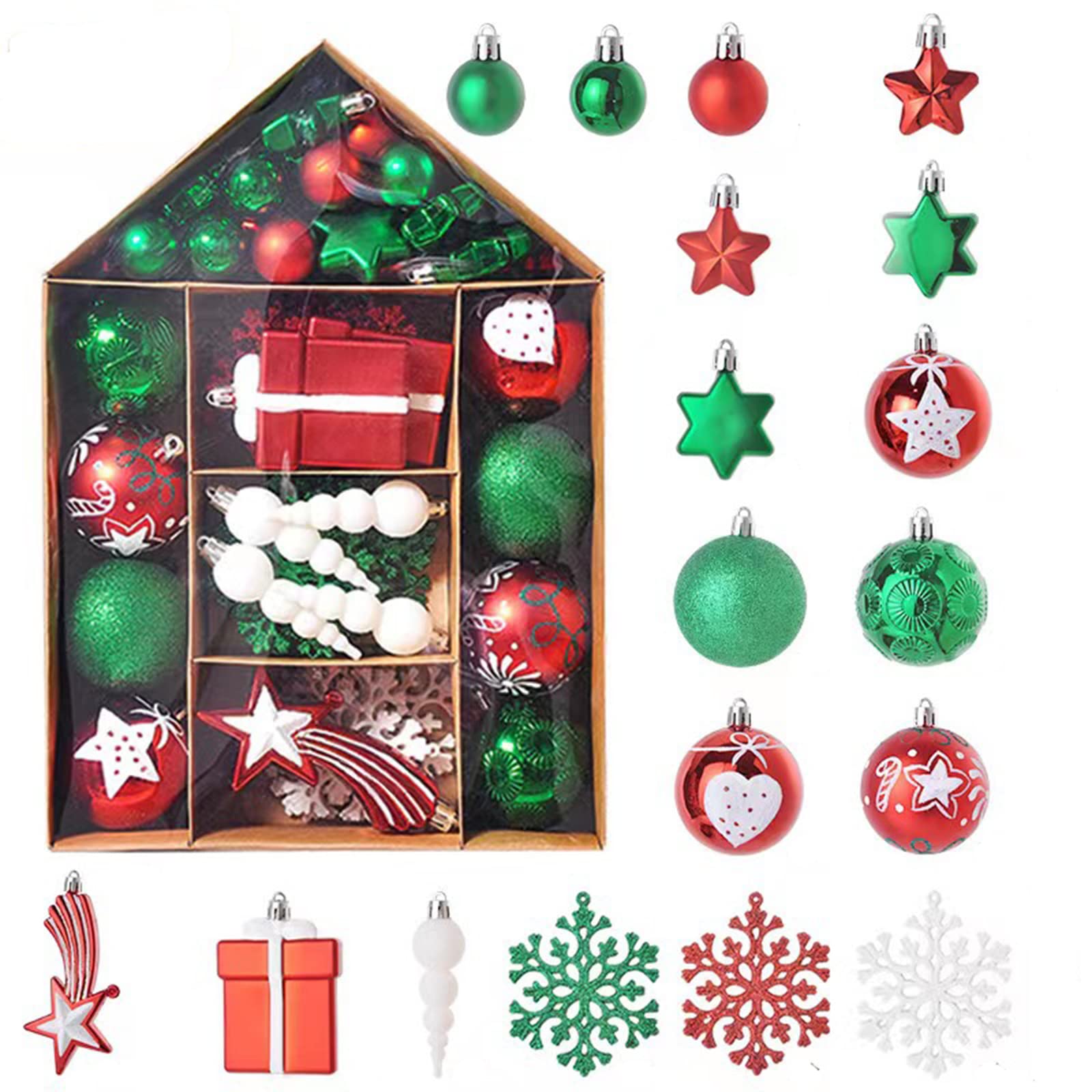Boules de Noël incassables rouge vert blanc pour grand sapin de fêtes 70 pièces
