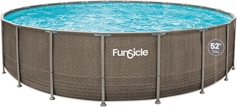 Funsicle Oasis Designer Above Ground Metal Frame Swimming Pool Set with FB1800S AutoSkimmer Pump, Ladder, Cover, Cloth & Deluxe Maint. Kit, 22 x 52", Round, Double Rattan