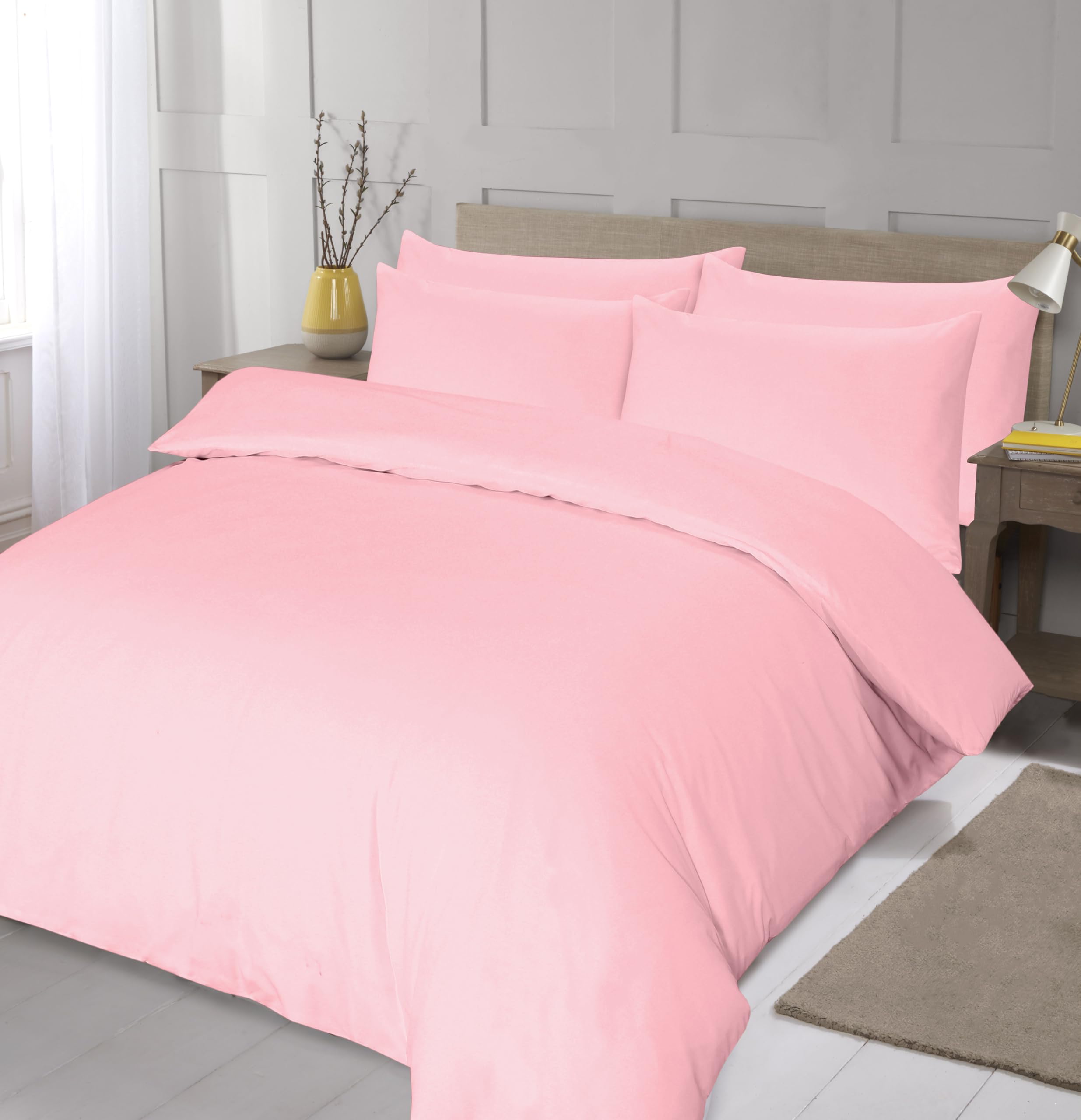 Home Living NON IRON Luxury Easycare Plain Dyed Duvet Cover & Pillow Case(s) Bedding Set (Blush Pink, King) — image 1