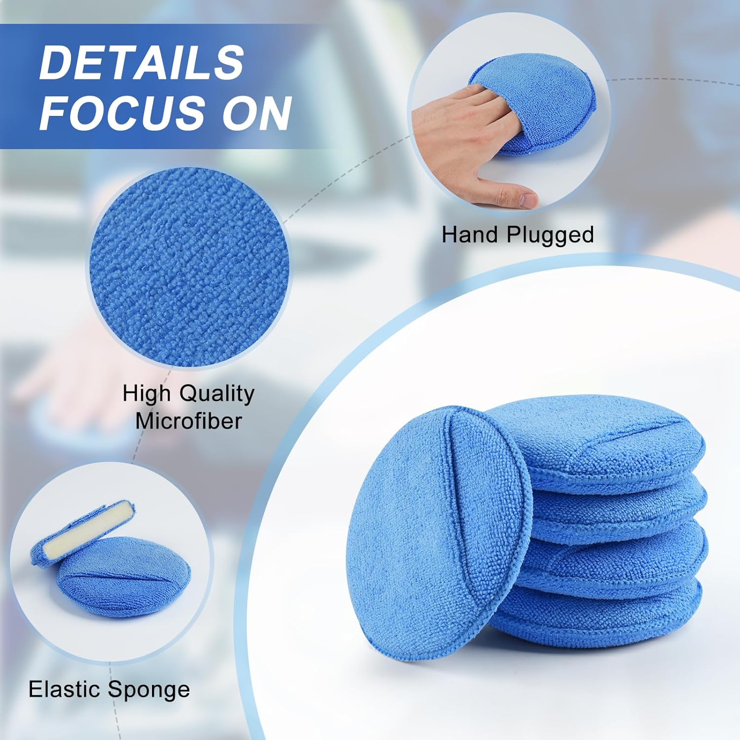 Wax Applicator Pad (8 Pack), 5 Inch Microfiber Applicator Pad with Finger Pocket, Washable Reusable Polishing Pads, Buffing Pads for Car Cleaning, Polishing and Detailing thumbnail