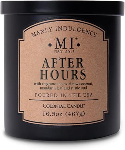 Manly Indulgence After Hours - Velas perfumadas para hombres, 16.5 onzas, una sola mecha, cera de mezcla de soja premium, 60 horas de combustión,