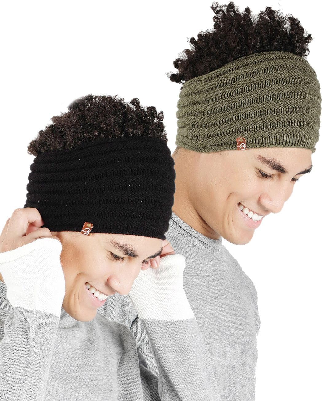 Solid Knit Woolen Headband Earwarmer Pack Of 2 | Soft Acrylic Wool Rib Knit Hairband & Ear Muff | Warm Stretchable Winter Earcover for Men & Women | Unisex Knitted Headwrap