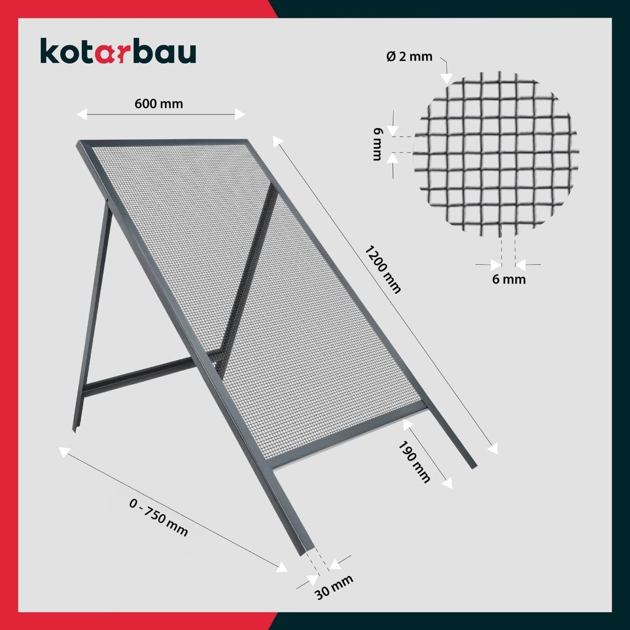 Novatool Bodensieb Für Schubkarre | 100x50cm Durchwurfgitter Aus Stahl | Für Erde, Sand & Kompost