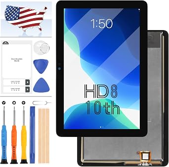 for Amazon Kindle Fire HD8 HD 8 10th Gen 2020 K72LL4 LCD Display Touch Screen Digitizer Lens Front Glass Panel Replacement Kits with Free Tools Black no Frame