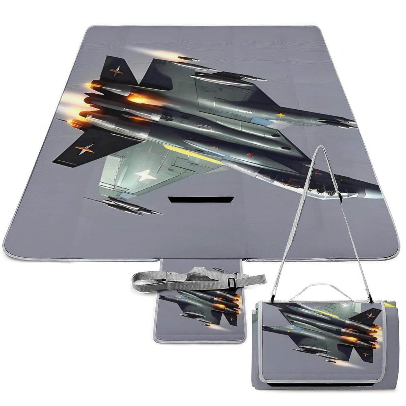 Couverture de pique-nique imperméable Jet Fighter lavable pour éviter l'herbe mouillée
