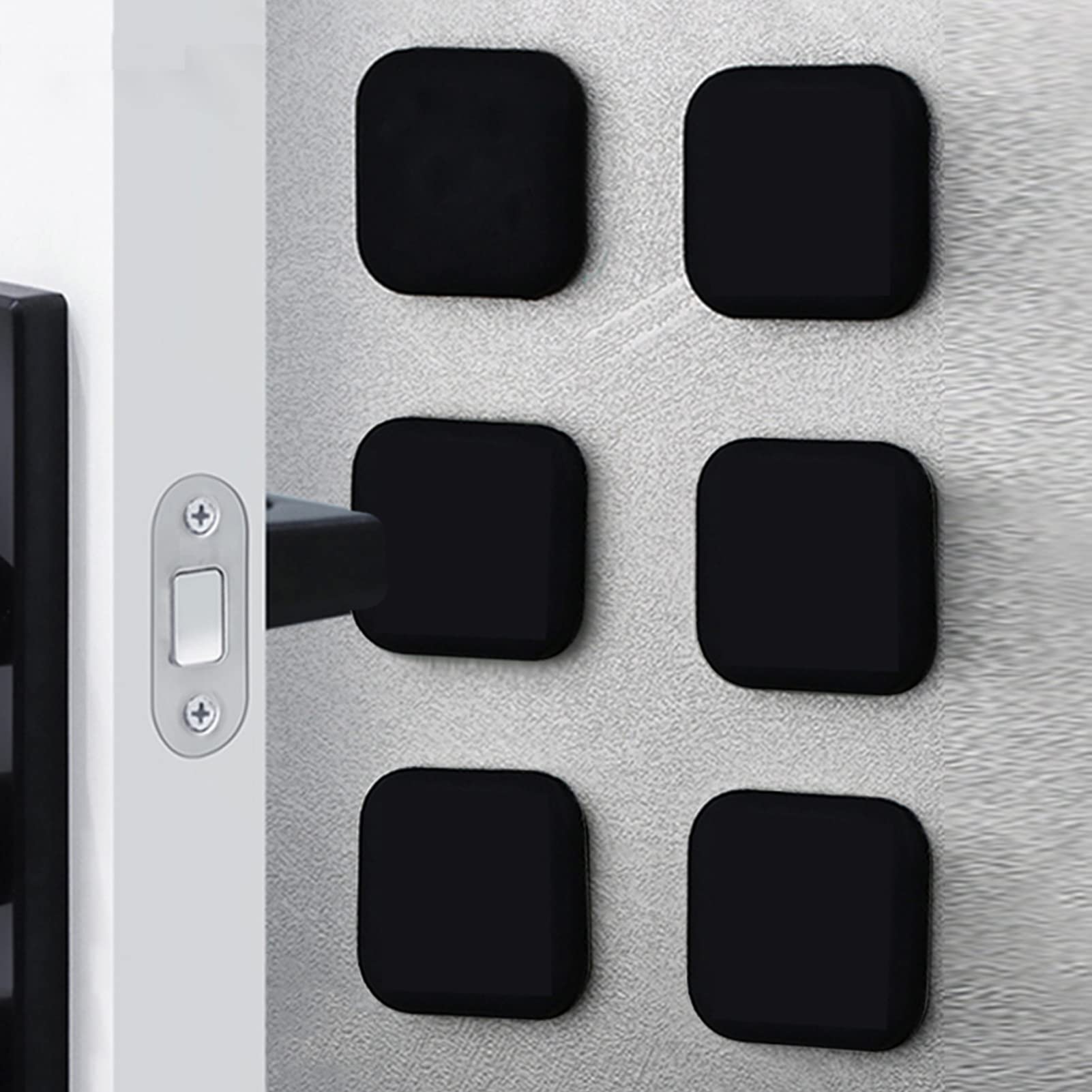 Tope de puerta con cuña for puerta, protector de pared de tope de puerta negro, 6 piezas, parachoques de perilla de puerta autoadhesivo, tope de puerta suave de silicona absorbente de golpes, protecto