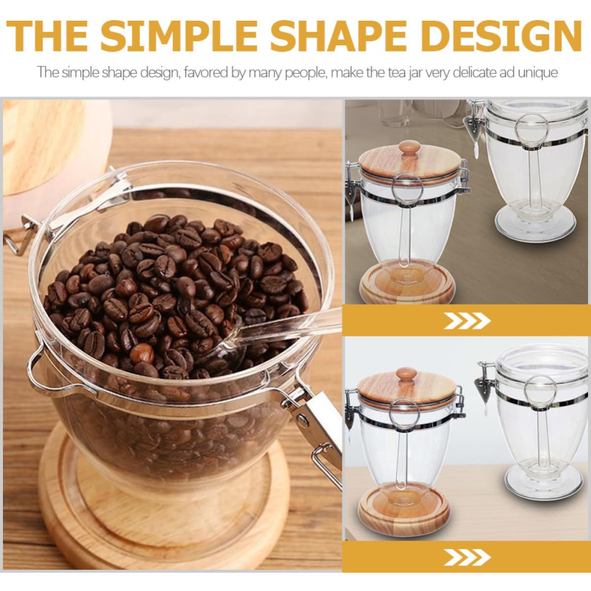 Luftdichtes Glas mit Griff, Transparentes Kaffeeglas aus Eiche und Metall | Tisch Teedose für Teebeutel und Losen Tee, Glatte Oberfläche, Glanz, Simple Form