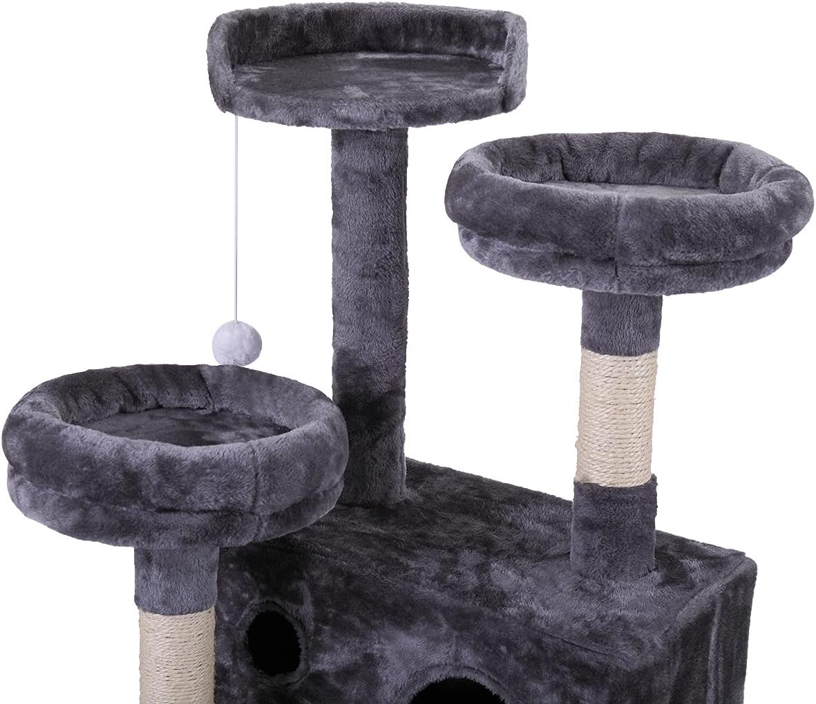 review Cat Tree Cat Tower with Scratching Ball, Plush Cushion, Ladder and Condos for Indoor Cats, Gray XH