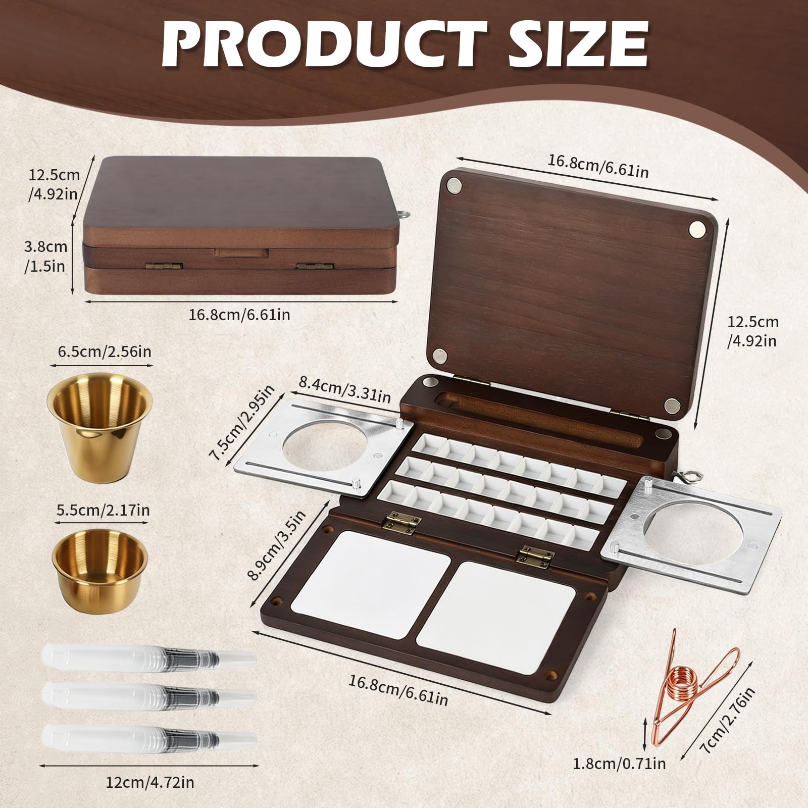Ensemble de palettes d'aquarelle en bois, boîte de palette d'aquarelle portable de voyage pliable pour peinture en plein air et peinture en studio