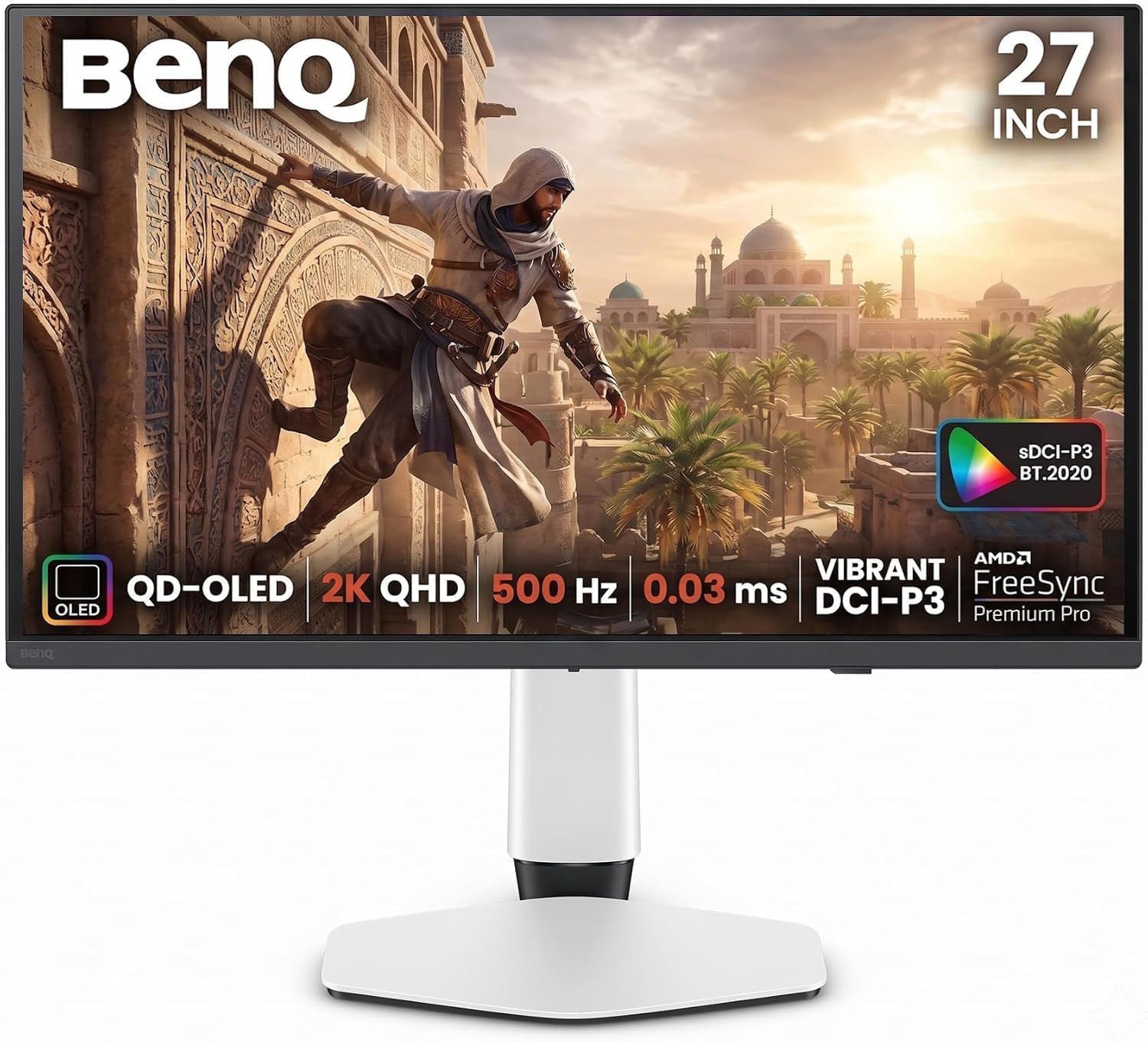 BenQ MOBIUZ EX271QZ 27โ 2K QHD Gaming Monitor, 3rd Gen QD-OLED, 500Hz, 0.03ms, HDMI2.1, USB-C, VESA DisplayHDR True Black 500, MOBIUZ Color Tuning, eARC, 3-Year OLED Warranty