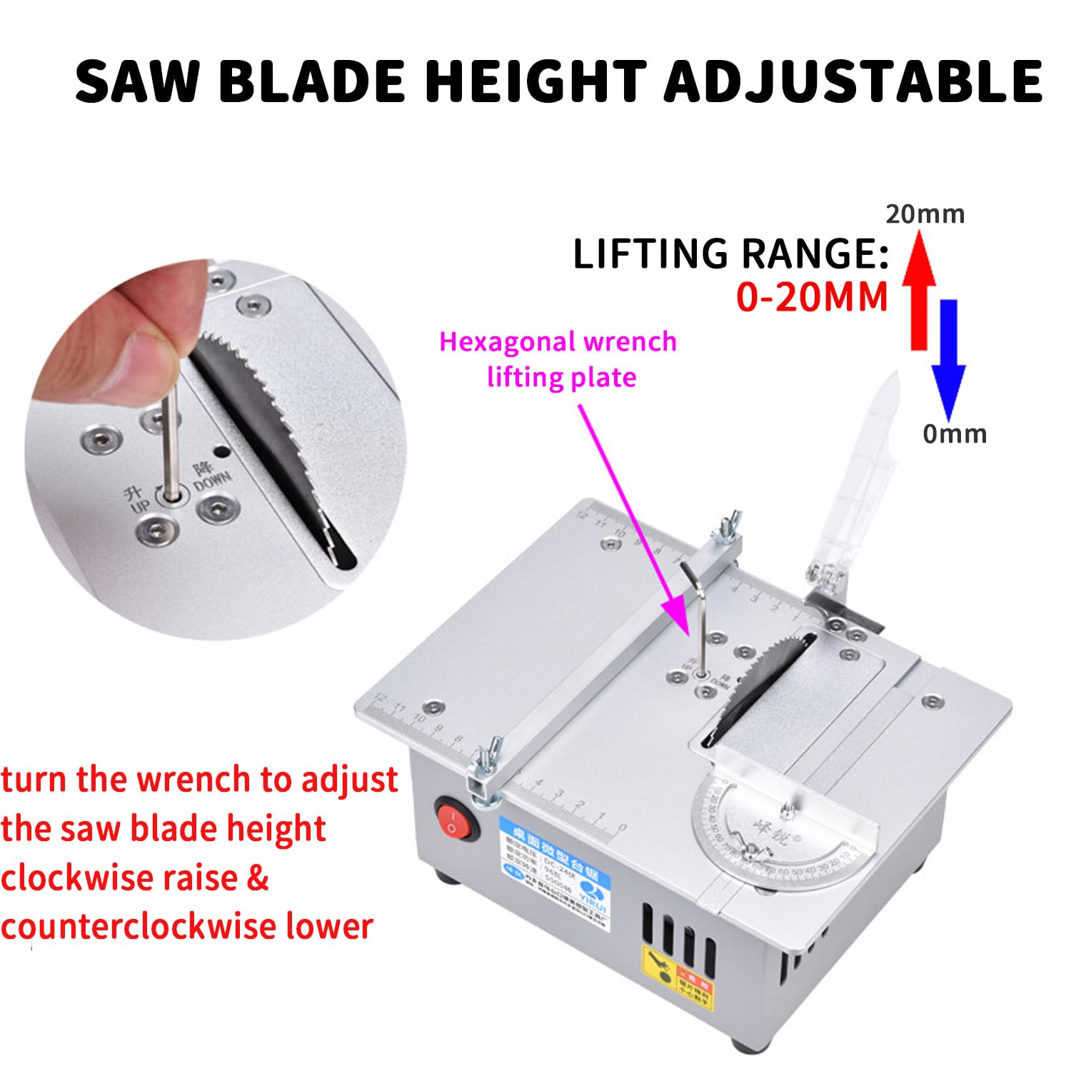 Mini scie circulaire de table, 5000 tr/min, hauteur de la lame réglable, 7 niveaux vitesse, idéal modélisme, travaux précision, mini scie électrique (60-85 mm)