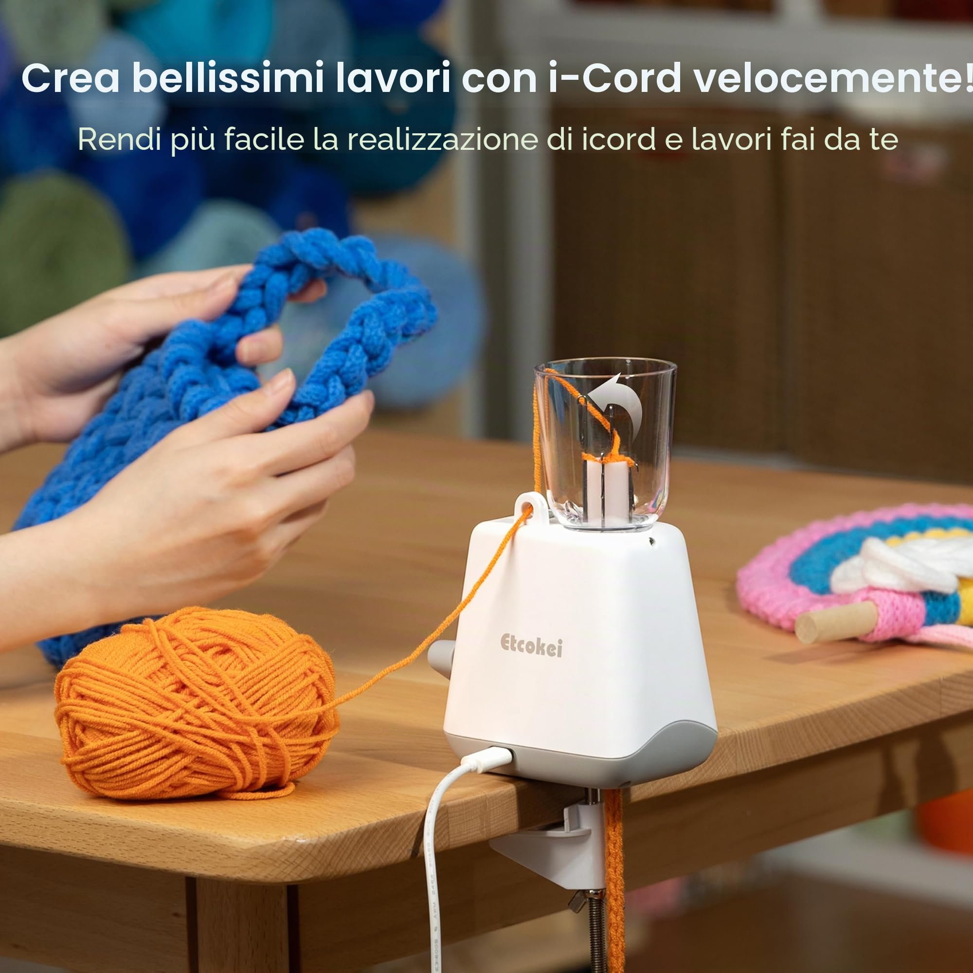 Etcokei Stickkvarn, macchina da cucito elettrica, produzione automatica di fili per maglieria per un efficace fai-da-te in un batter d'occhio, perfetto per progetti creativi (bianco)