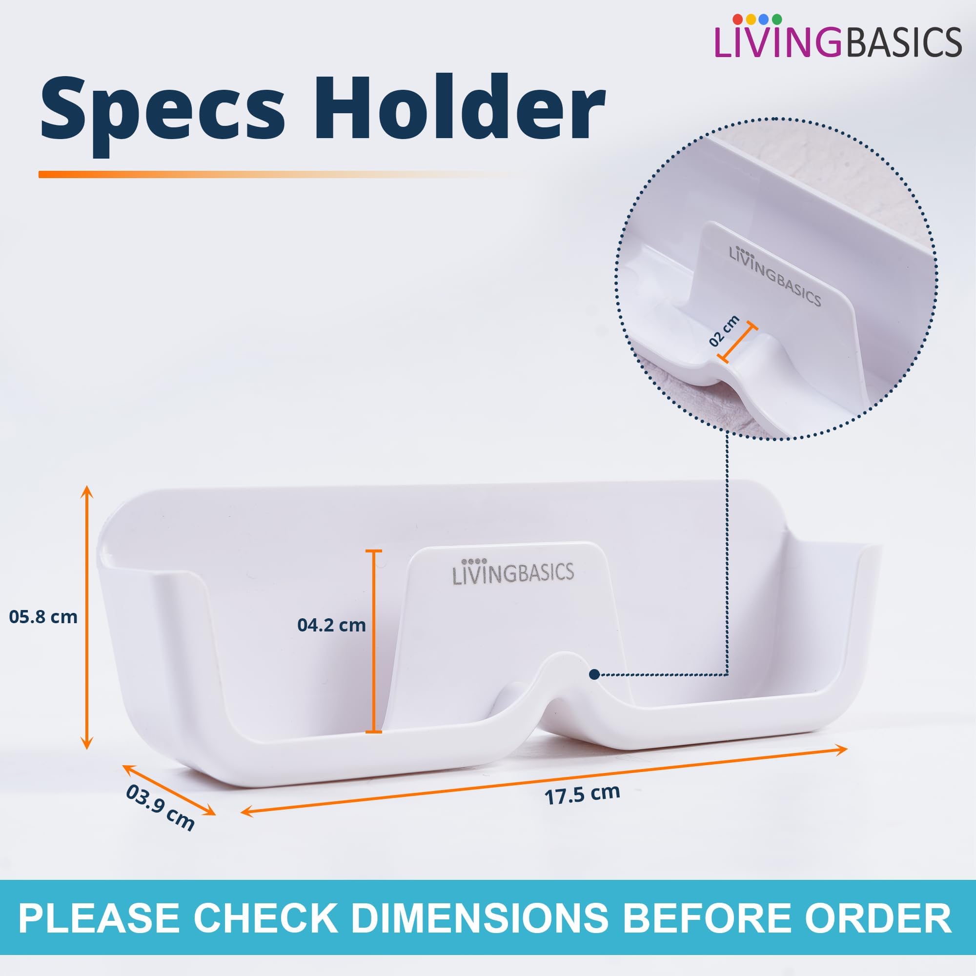 LIVINGBASICS 2 Pcs Specs Holder Wall Mounted, Plastic Case, 3M Tape (White) 1